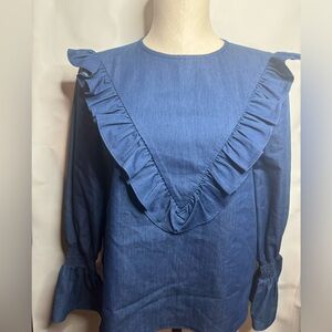 English Factory Nordstrom  Ruffle Long Sleeve Blouse Blue NWOT